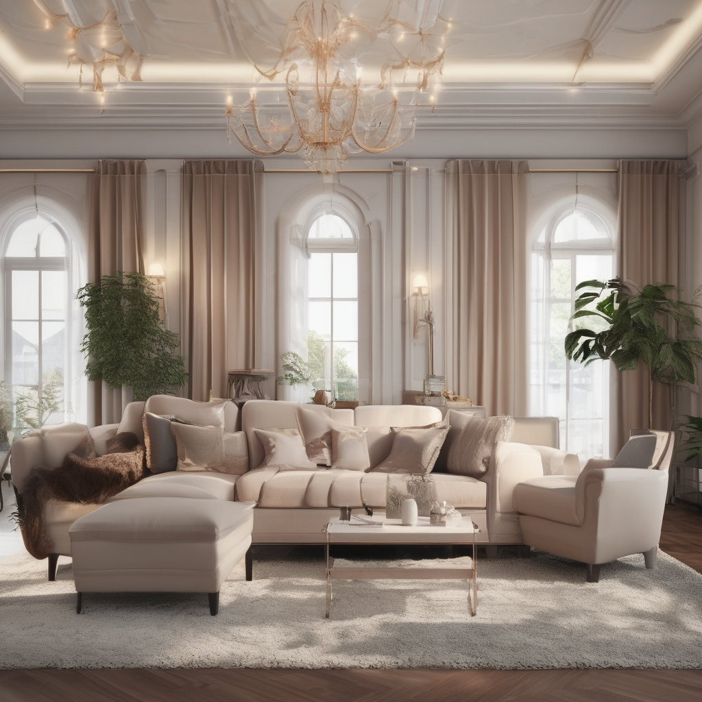 Image for An elegant living room with soft lighting, featuri