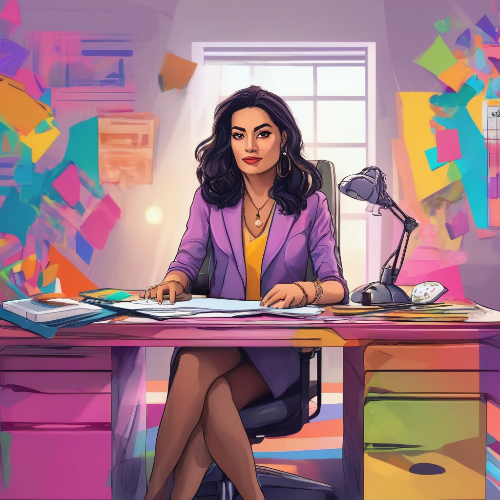 Image for A dynamic shot of Sophia Martinez at her desk, sur